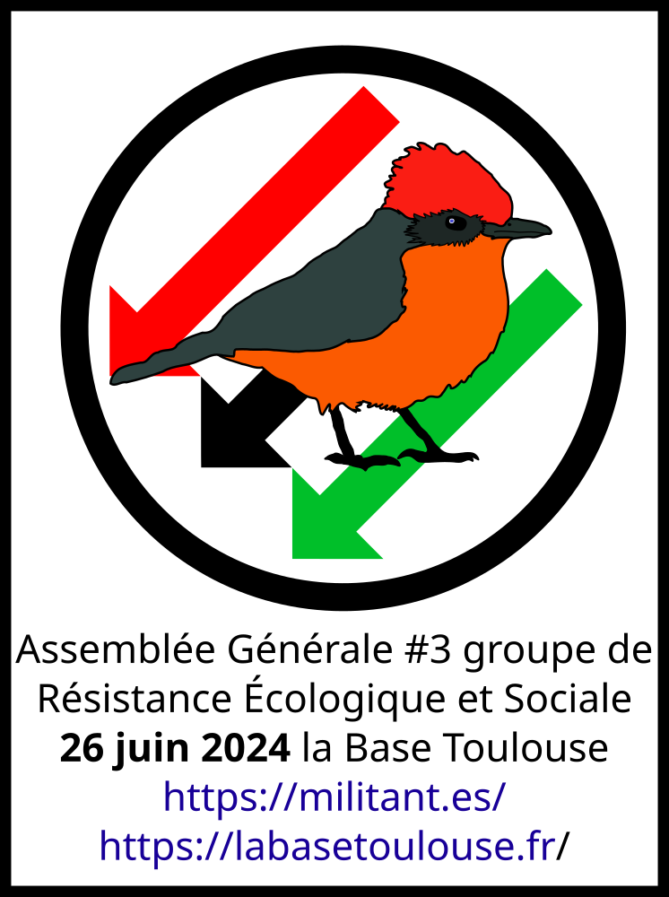 [image] Assemblée Générale Résistance Écologique et Sociale mercredi 26 juin 18h30 à la Base Toulouse